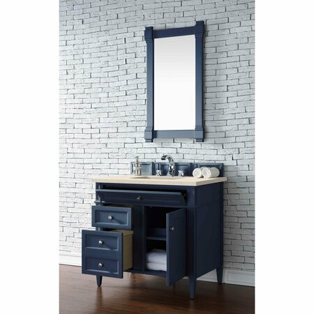 James Martin Vanities Brittany 36in Single Vanity, Victory Blue w/ 3 CM Eternal Marfil Quartz Top 650-V36-VBL-3EMR